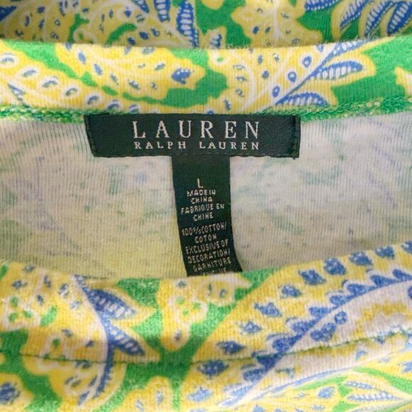 Lauren Ralph Lauren Yellow Paisley Boat Neck Pullover Shirt Large - Picture 5 of 6
